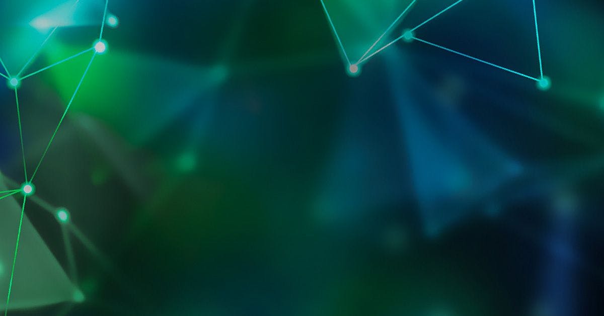 Abstract network connection background with blue and green hues.