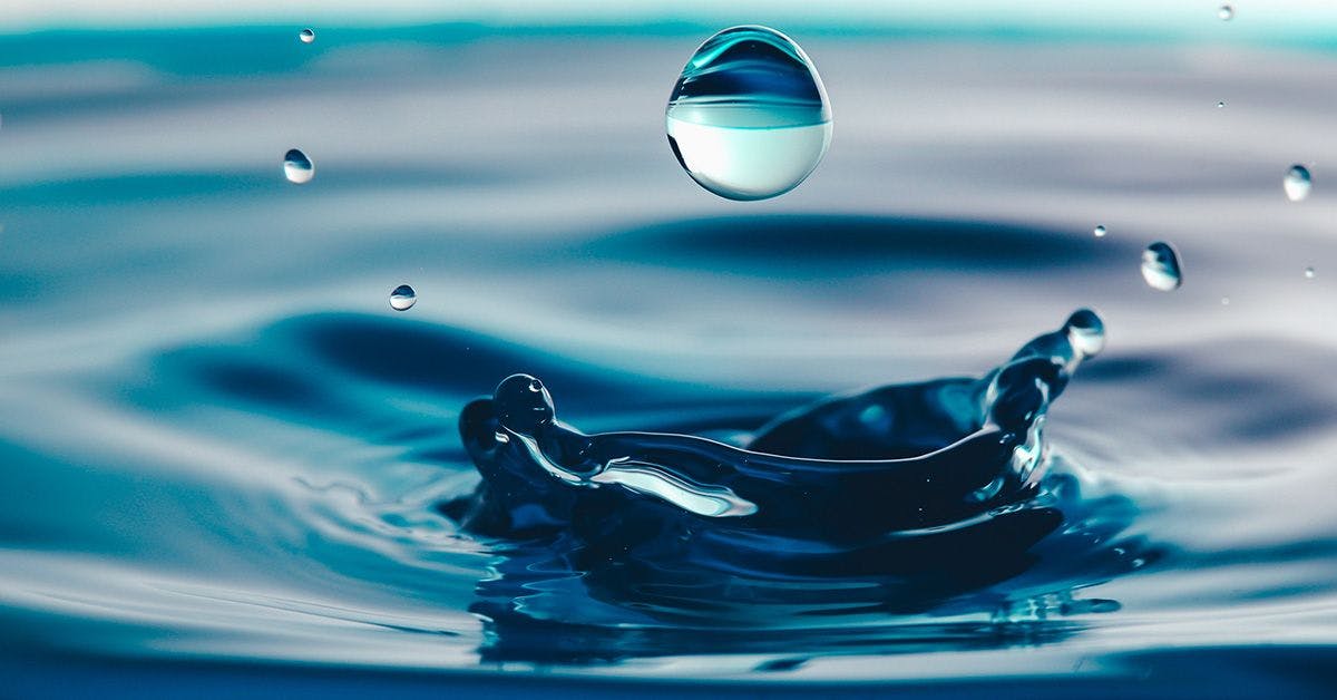 A water droplet falls, creating ripples on the surface of a body of water.
