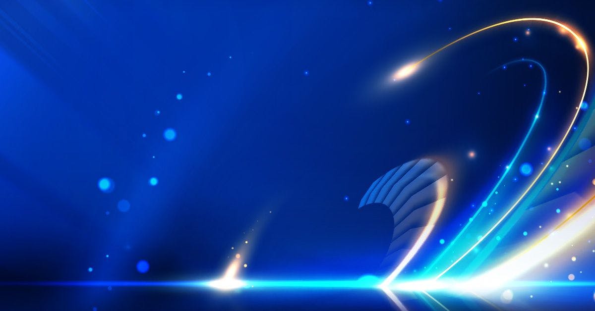 Abstract image with a large number 2, glowing light trails, and blue background with scattered light dots.