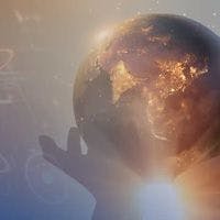 A hand holding a glowing globe with a focus on europe and africa, set against a soft, ethereal background with subtle graphics.