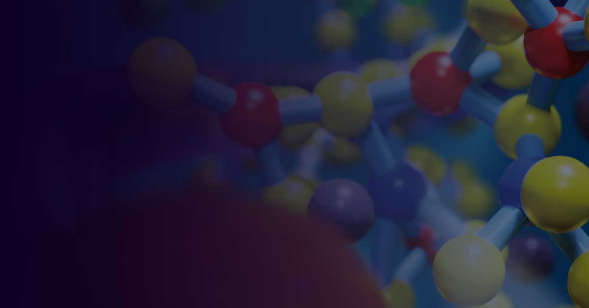 A close-up view of a molecule model with colorful spheres and connecting rods.