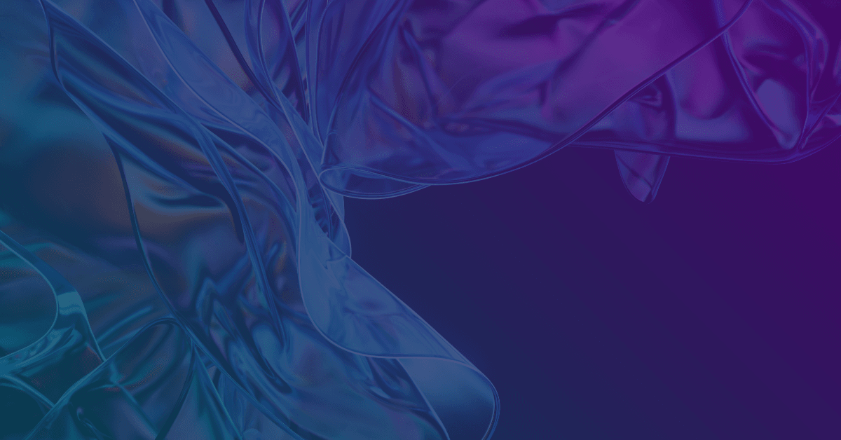 Abstract, flowing fabric in shades of blue and purple, creating a dynamic and fluid visual effect against a dark background.