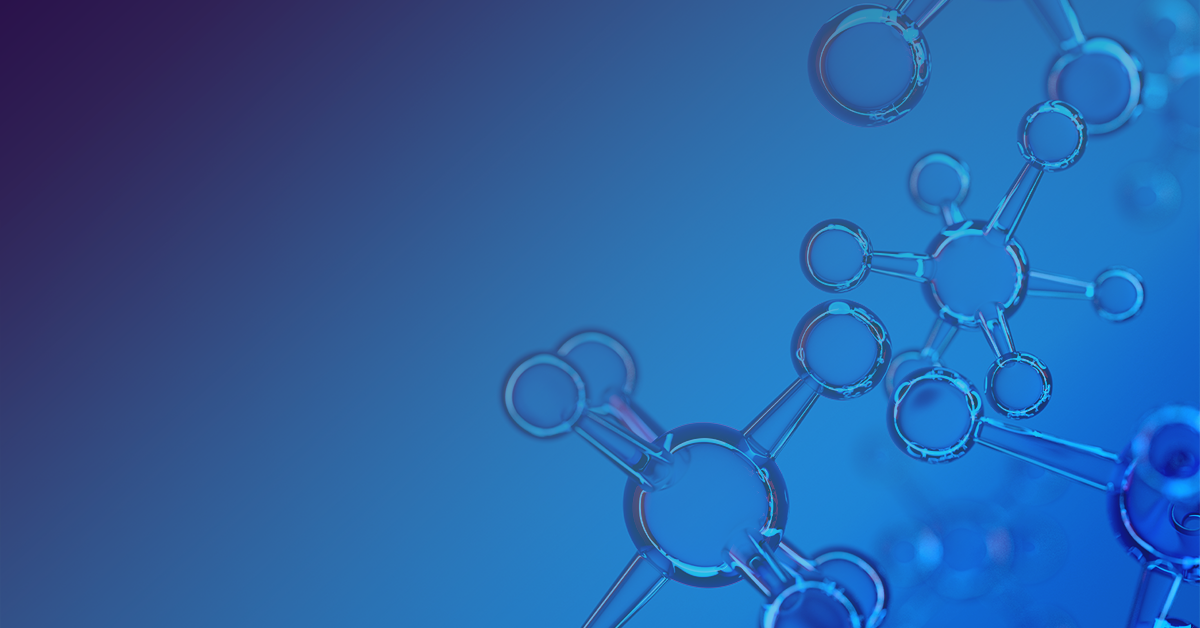 A blue background with a molecule on it.