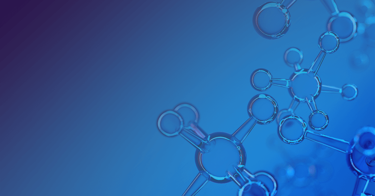 A blue background with a molecule on it.