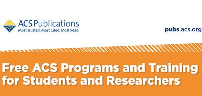 Banner promoting "Free ACS Programs and Training for Students and Researchers" with ACS Publications logo and website link.