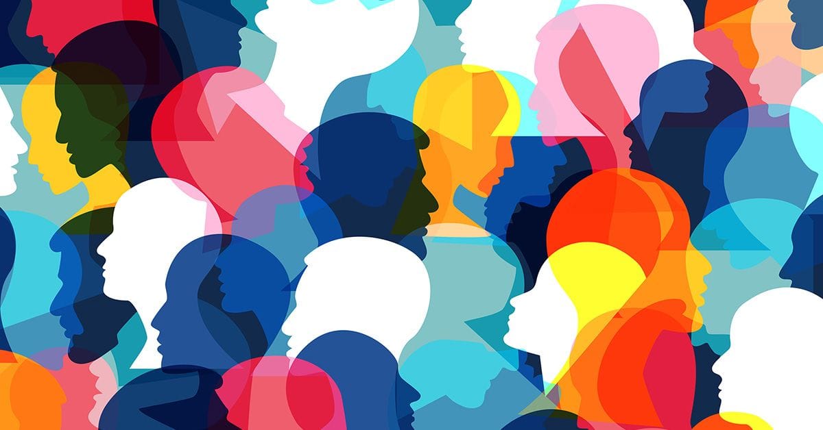 A vibrant collage of colorful silhouettes representing diverse profiles against a dynamic, multi-colored background.
