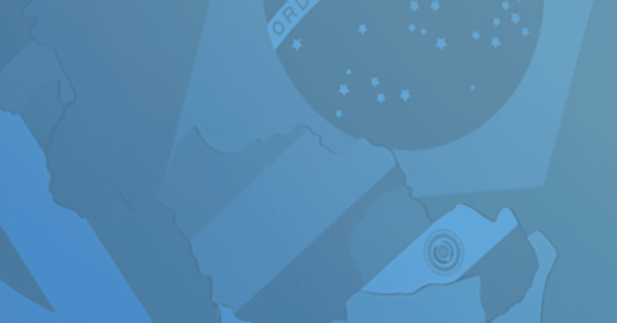 Blue-tinted abstract illustration featuring a map of South America with the Brazilian flag in the background.