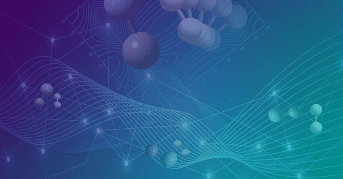 Abstract illustration of molecules and waveforms on a colorful gradient background, symbolizing scientific research and innovation.