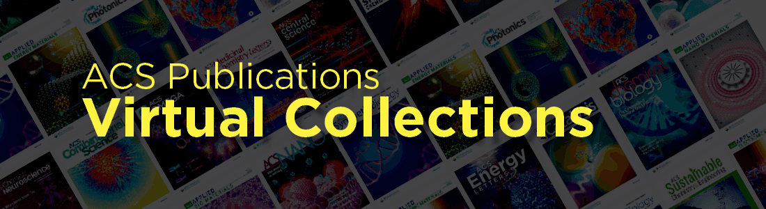 A banner displaying various covers of ACS (American Chemical Society) publications with the text "ACS Publications Virtual Collections" overlayed on top.