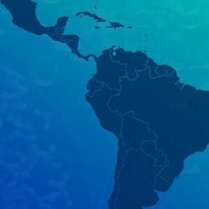 A portion of a map illustrating southern mexico, central america, and south america.