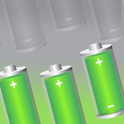 Illustration of several green batteries with a positive and negative sign, indicating various levels of charge.