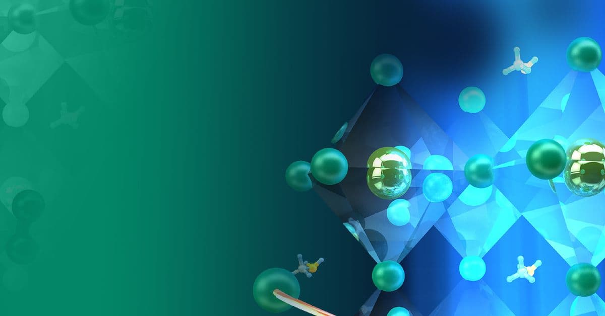 abstract digital illustration of blue and green chemistry molecules