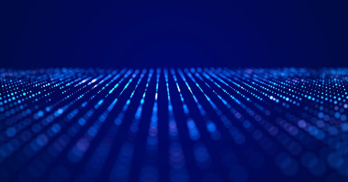 Technology abstract background. Big data visualization. Futuristic dynamic wave on blue background. 3D rendering.