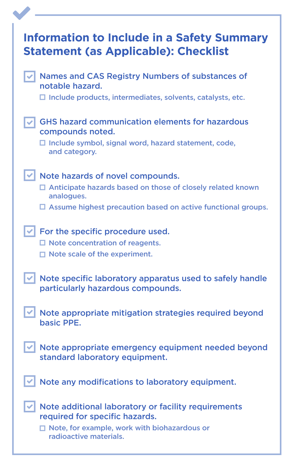 Safety Summary Statement Checklist