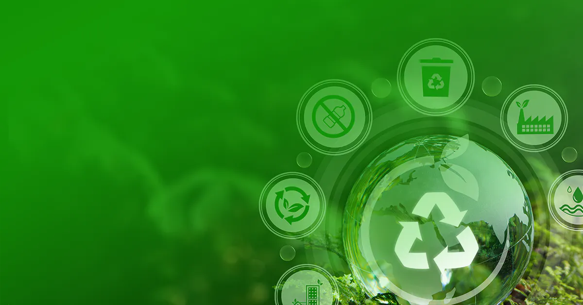 A green background with recycling icons around it.