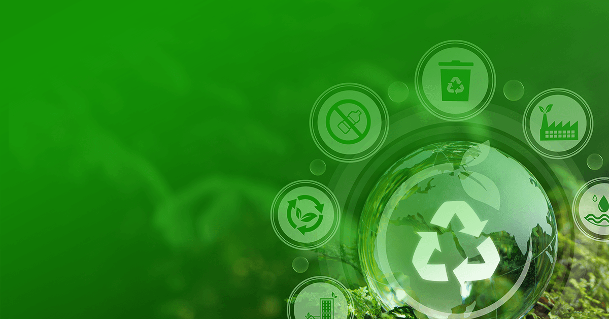 A green background with recycling icons around it.