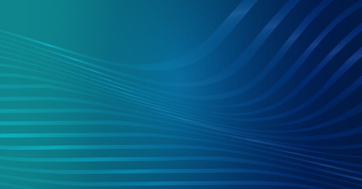 A blue and green background with wavy lines.
