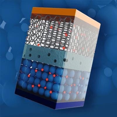 An abstract digital rendering of a solid-state battery.