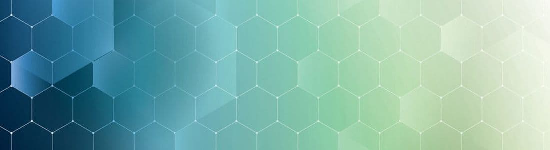 Hexagonal pattern with a gradient transitioning from dark blue on the left to light green on the right.