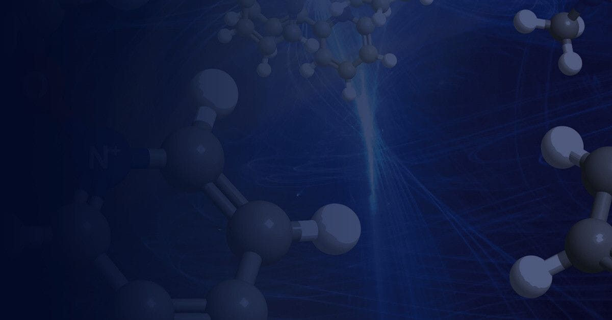 an abstract cluster of molecules on a blue background.