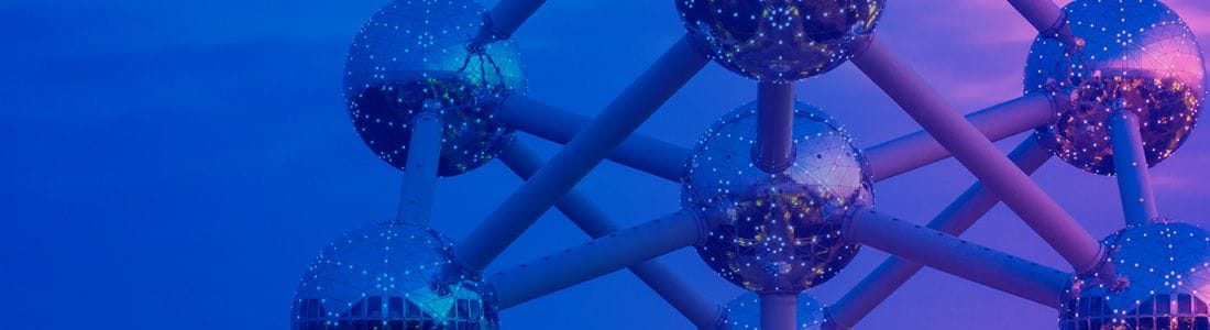 Blue and purple digital illustration of a molecule