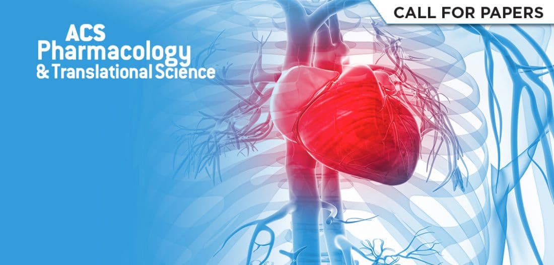 Illustration of a human heart with surrounding vessels, featuring a "Call for Papers" prompt for ACS Pharmacology & Translational Science.