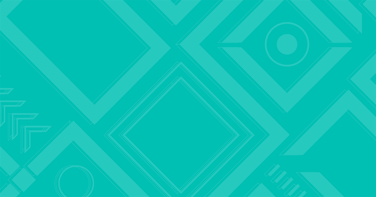 A teal background with geometric designs.