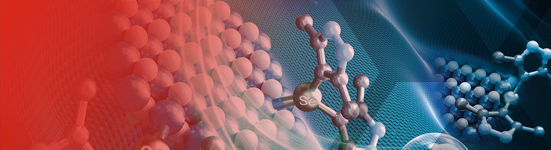 Abstract close-up of chemistry molecules - red and blue