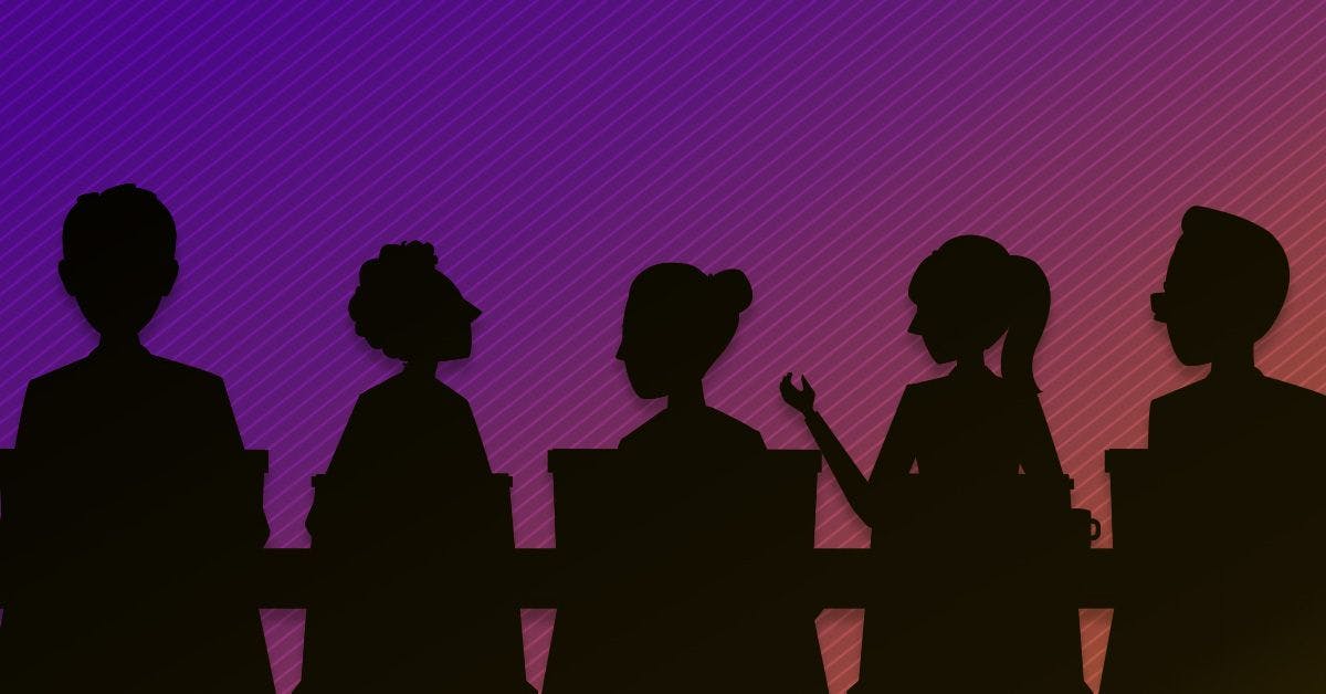 Silhouettes of people sitting at a table.