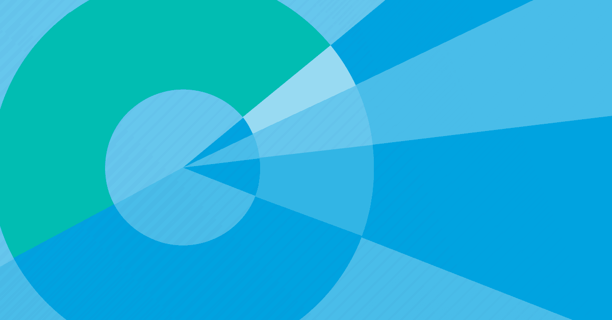 A blue and green circle on a blue background.