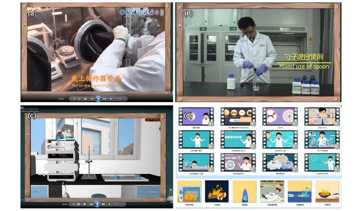 A series of images showing a man in a lab coat and a woman in a lab coat.