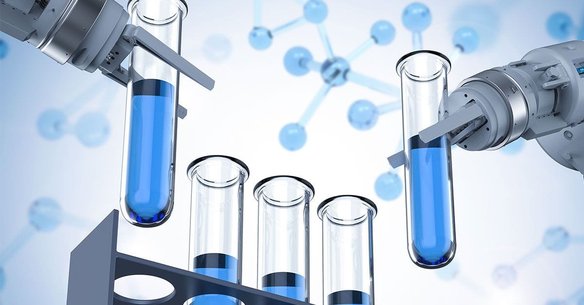 robotic hands holding chemical vials