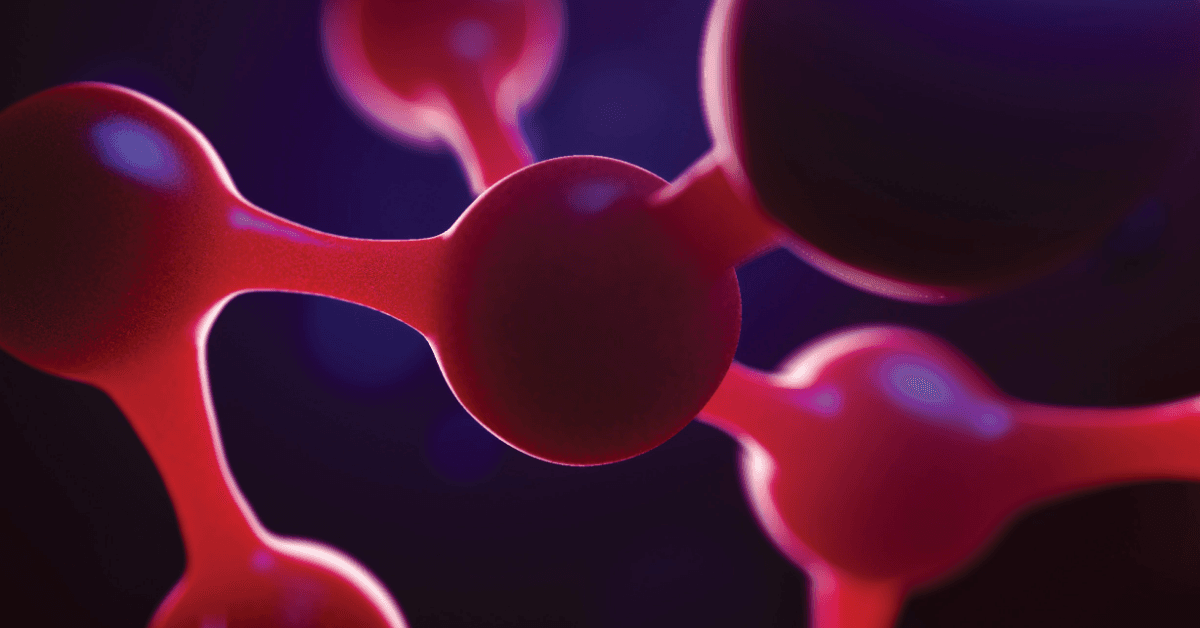 A close-up image of a molecular structure, representing a chemical compound or a biological macromolecule.