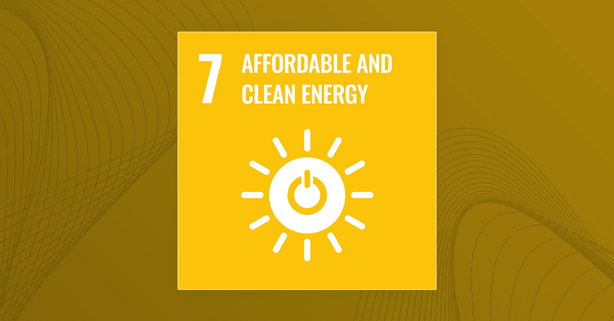 An image displaying the yellow icon for UN Sustainable Development Goal #7: Affordable and Clean Energy, set against a deeper yellow background.