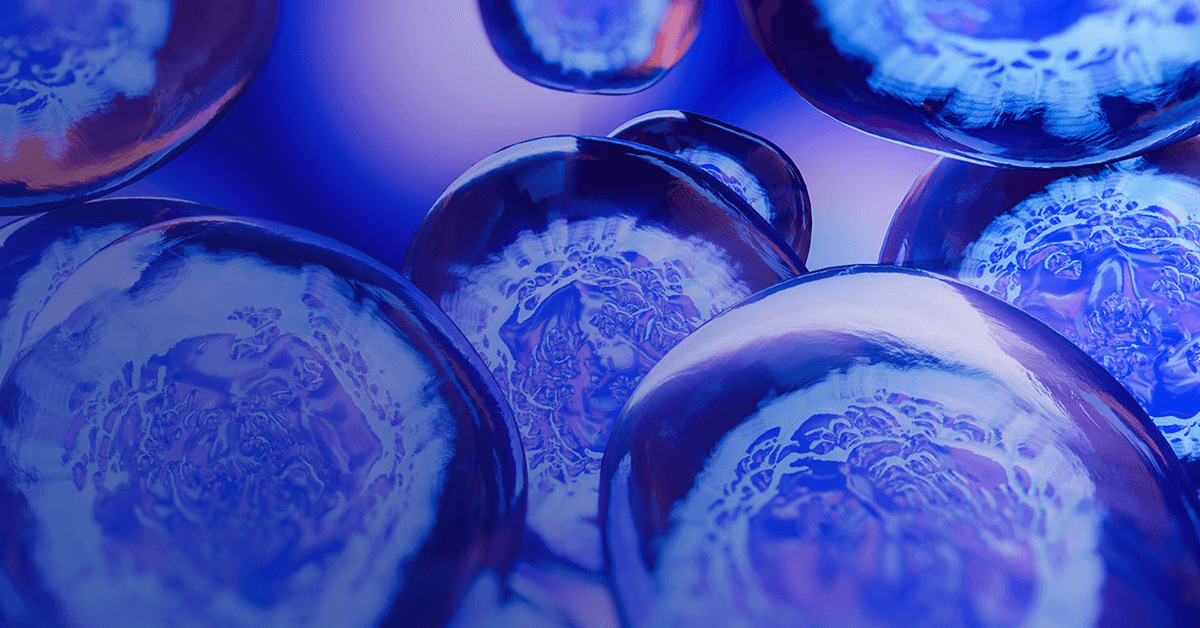 Creative close-up image of cells with a blue-purple gradient fade