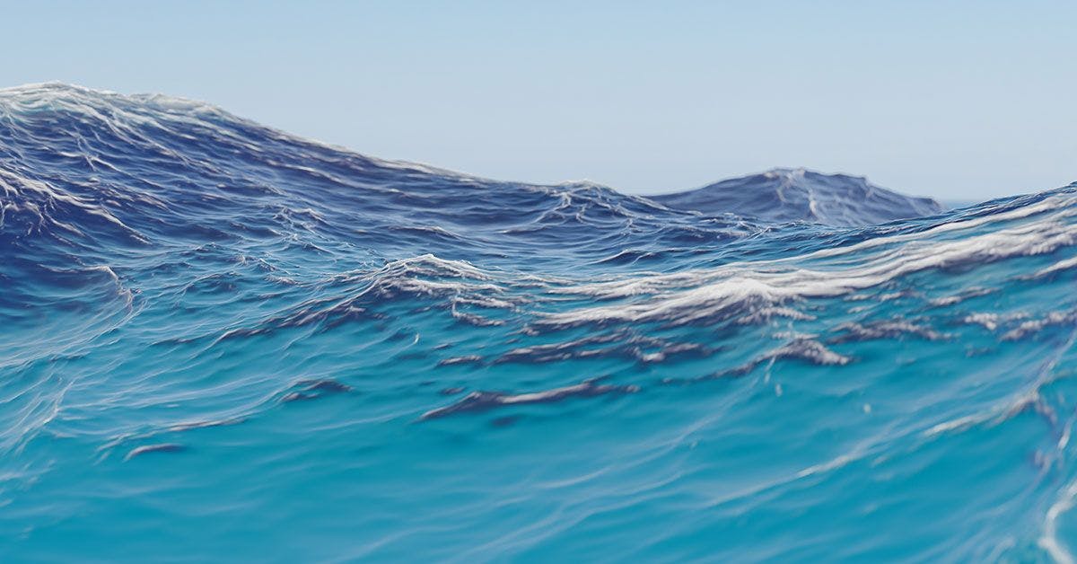 A 3d rendering of a blue ocean with waves.
