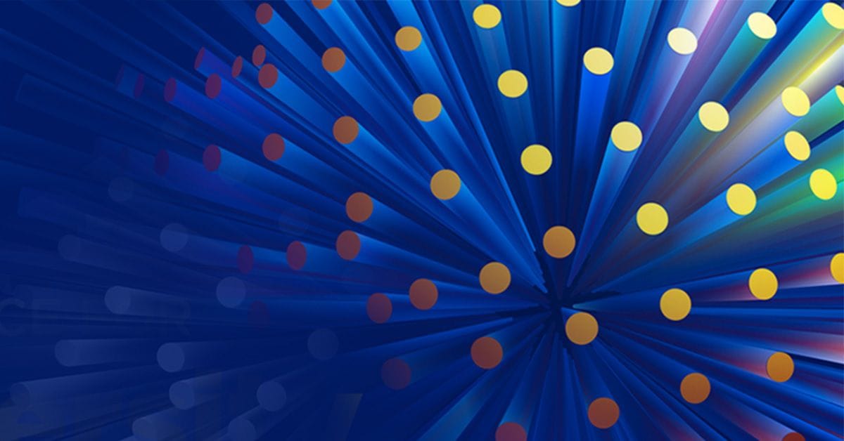 abstract digital artwork depicting a burst of blue rays with various colors at the ends