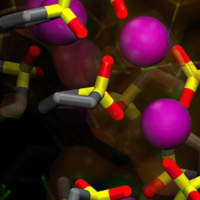 Molecular model representing chemical structure and bonds in a compound.