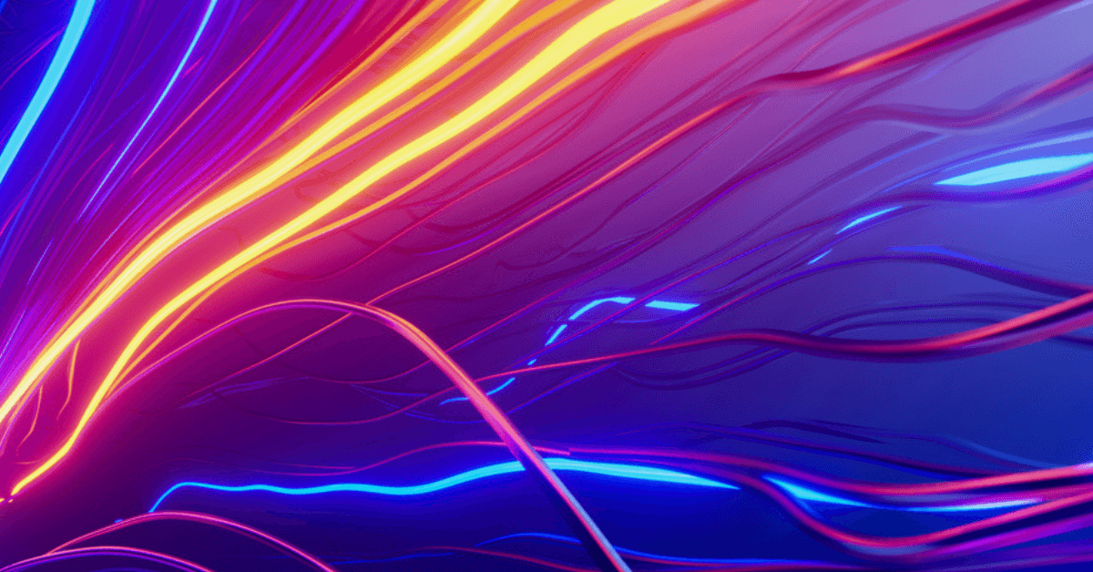 An Abstract illustration of vibrant, flowing lines in neon blue, pink, and yellow against a gradient background, creating a dynamic visual effect.