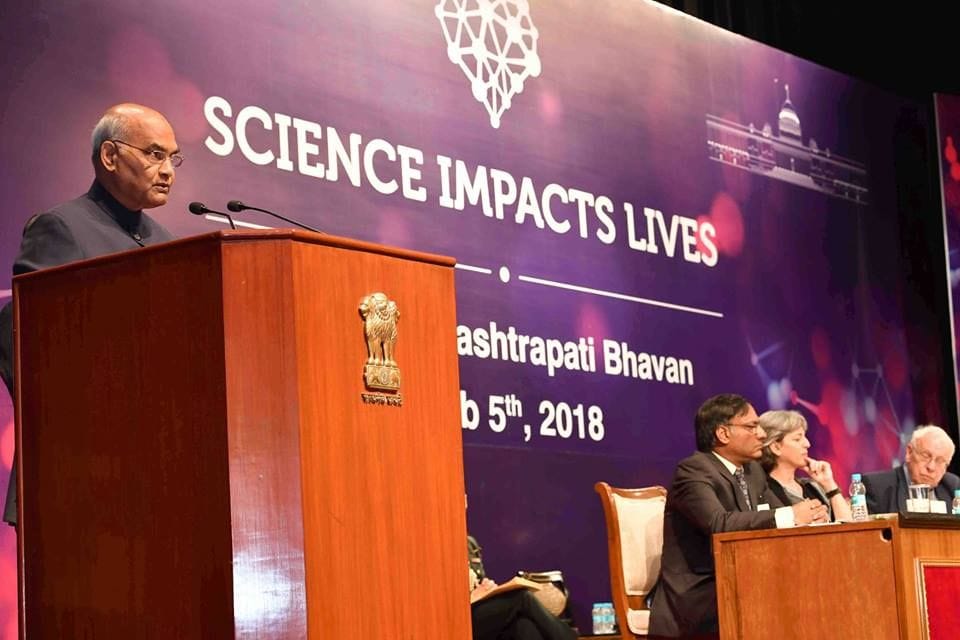 President Kovind addresses the attendees of the Nobel Prize Series. Click to enlarge. (Credit: The Rashtrapati Bhavan)