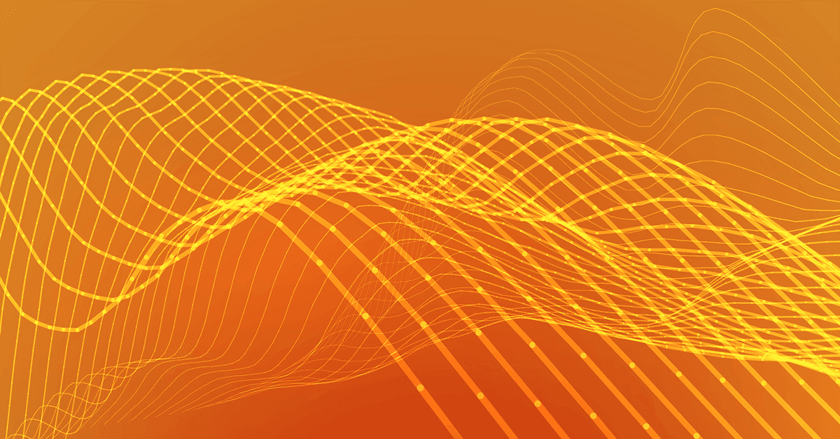 Imtersecting orange and yellow waves on a deep orange background