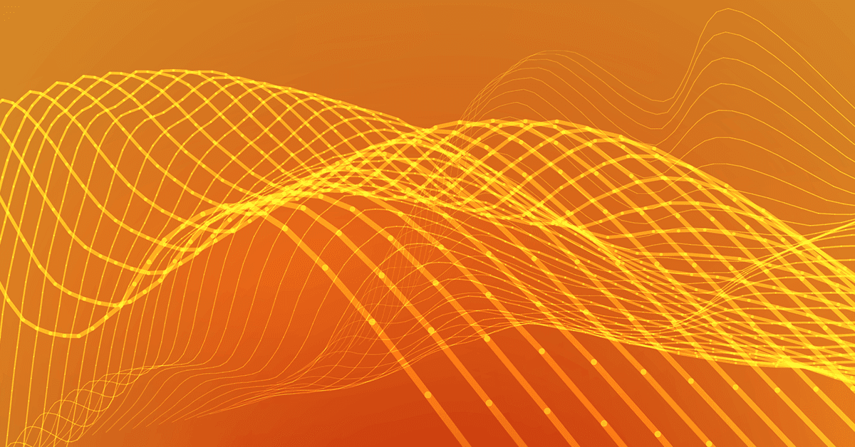 Imtersecting orange and yellow waves on a deep orange background