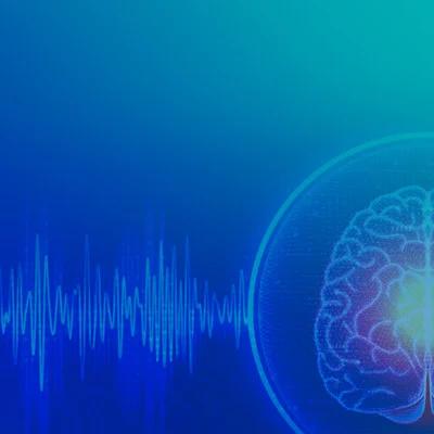 Graphic of a brain inside a circular outline, with a blue wave pattern below, set against a gradient blue background.