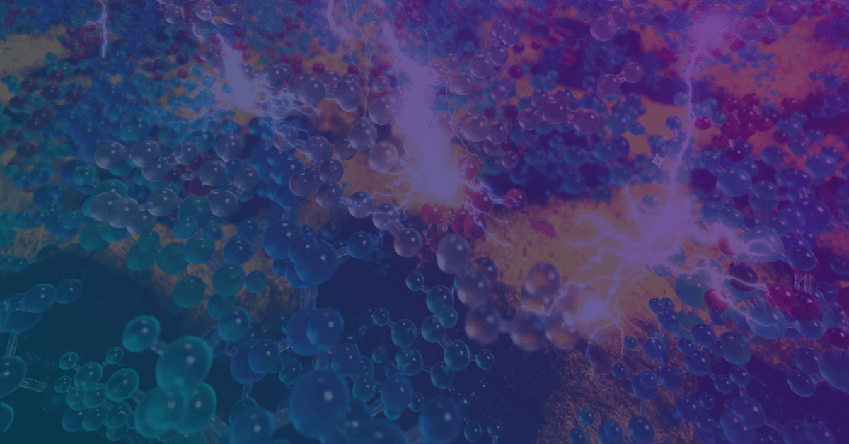 Abstract digital illustration showing clusters of translucent blue, purple, and pink spheres with glowing energy‑like patterns