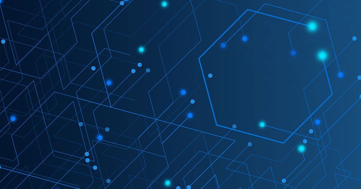 A blue background with lines and dots.