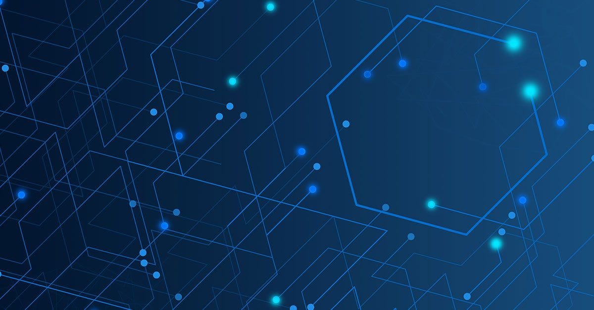 A blue background with lines and dots.