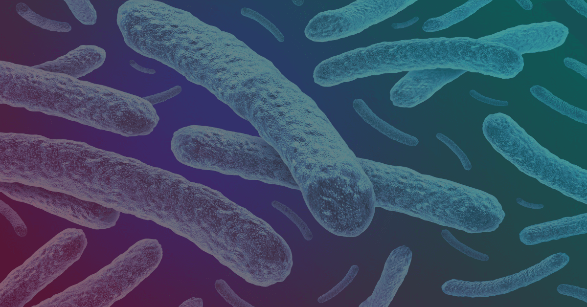 Microscopic illustration of elongated bacterial cells in shades of blue and teal against a dark gradient background, representing pathogenic microorganisms.