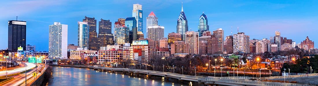 Philadelphia skyline panorama at dusk