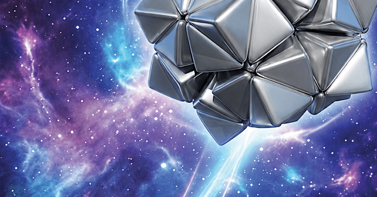 Geometric frustration arising from the shape of right bipyramidal nanoparticles directs their assembly into a discrete, quasi-spherical superstructure containing 130 particles. From an ACS Nano journal cover, Volume 20, Issue 34.