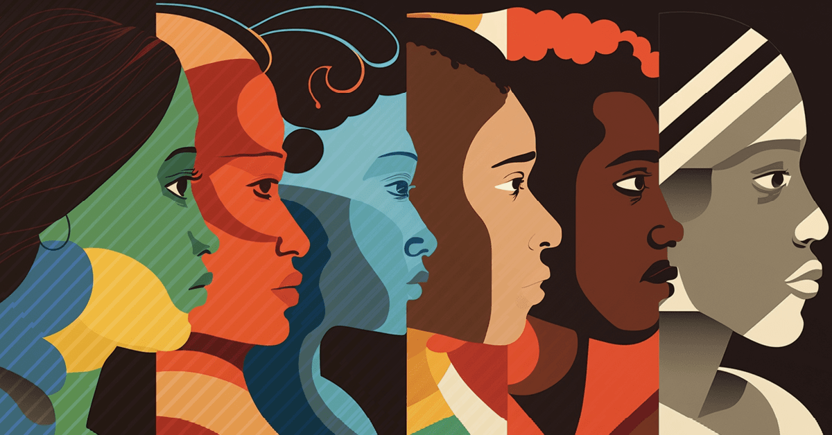 A series of portraits of women in different colors.